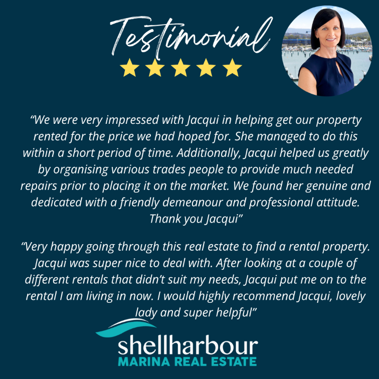 We Love 5 Star Reviews 🌟🌟🌟🌟🌟for Jacqui Rowe Property Manager Shellharbour Marina Real Estate